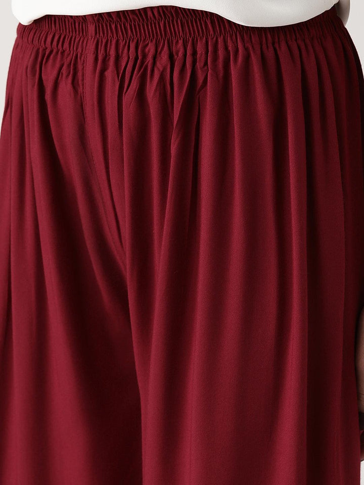 Maroon Solid Rayon Palazzos - ShopLibas