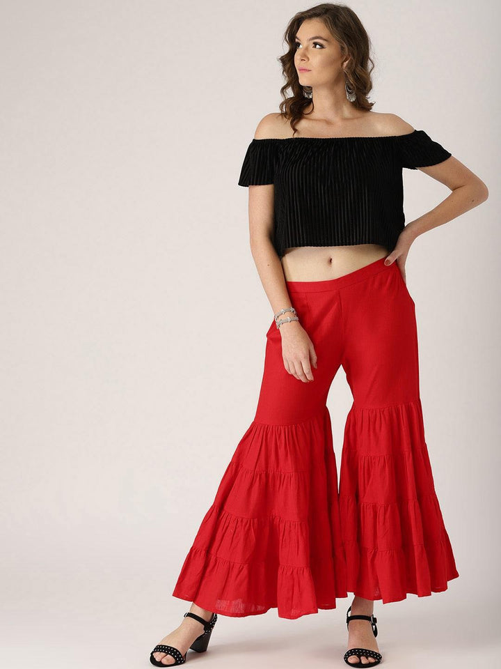 Red Solid Cotton Palazzos - ShopLibas