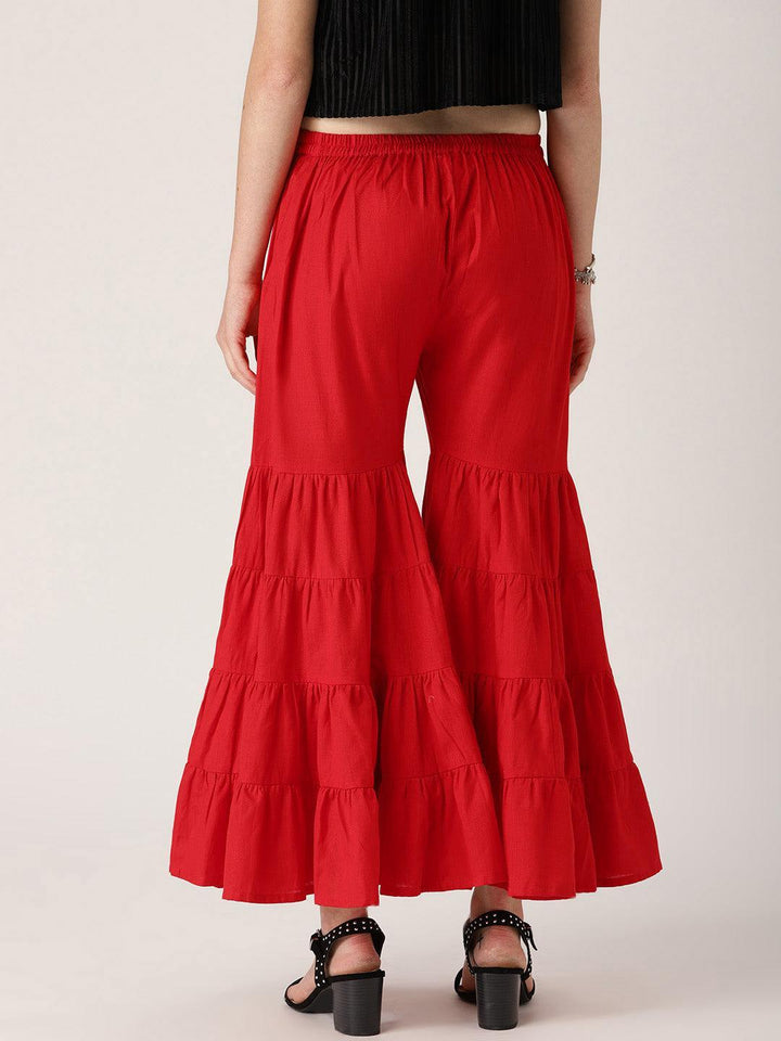 Red Solid Cotton Palazzos - ShopLibas