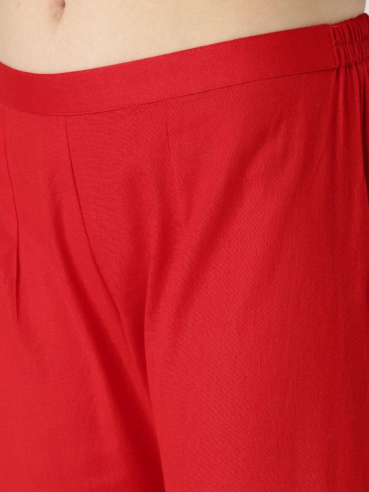 Red Solid Cotton Palazzos - ShopLibas