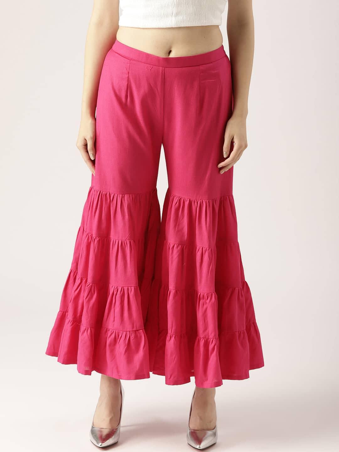 Pink Solid Cotton Palazzos - ShopLibas