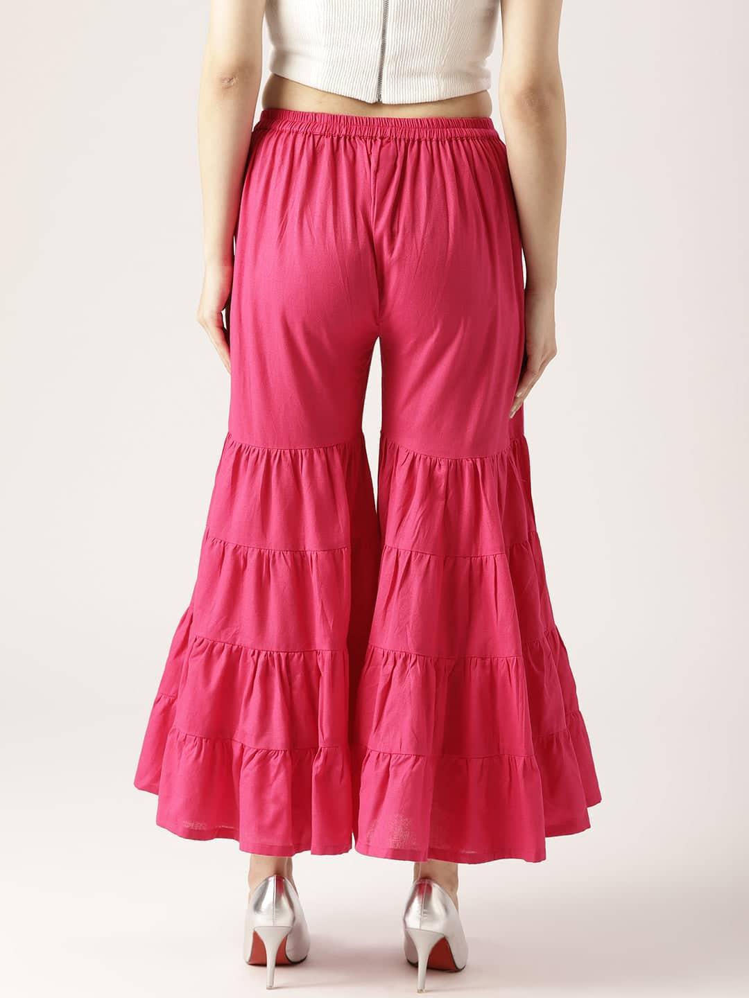 Pink Solid Cotton Palazzos - ShopLibas