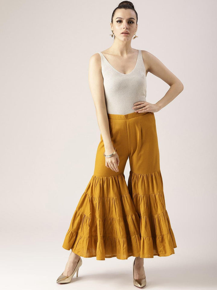 Yellow Solid Cotton Sharara Pants - ShopLibas