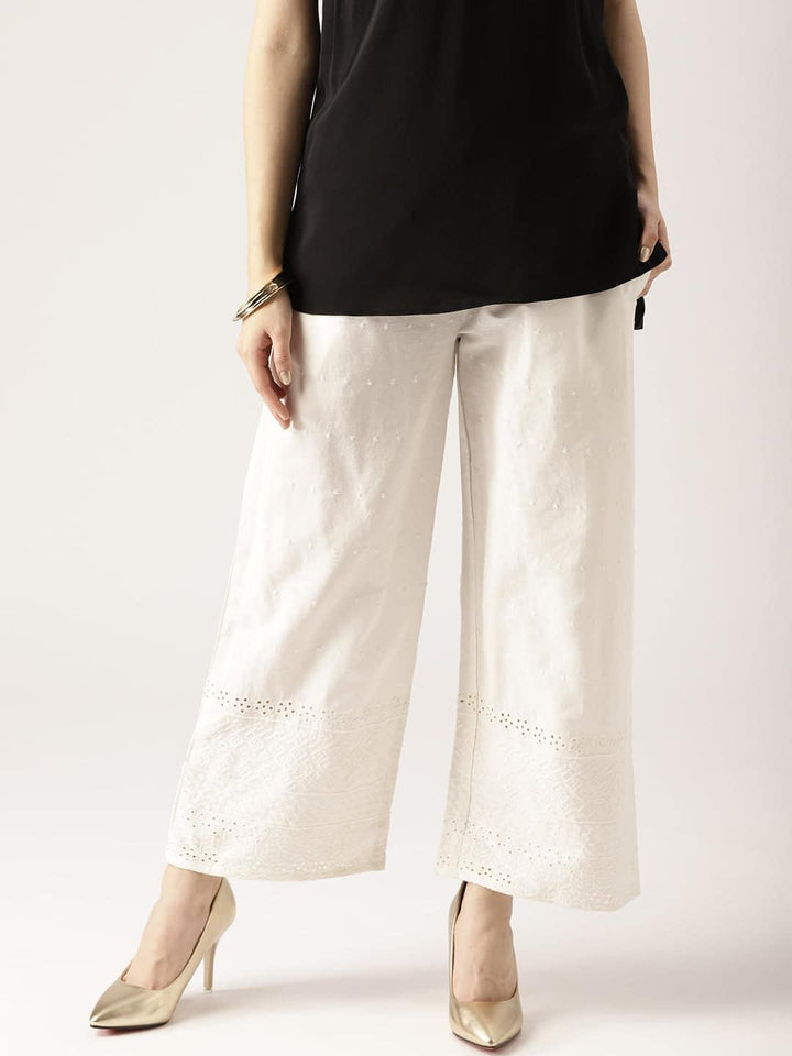 White Solid Cotton Palazzos - ShopLibas