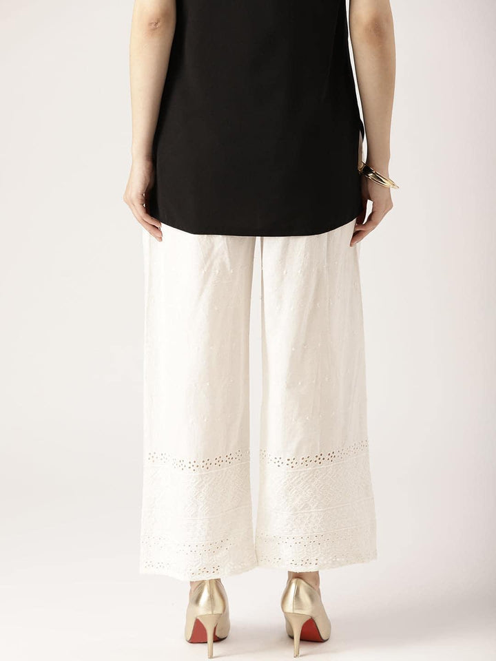 White Solid Cotton Palazzos - ShopLibas