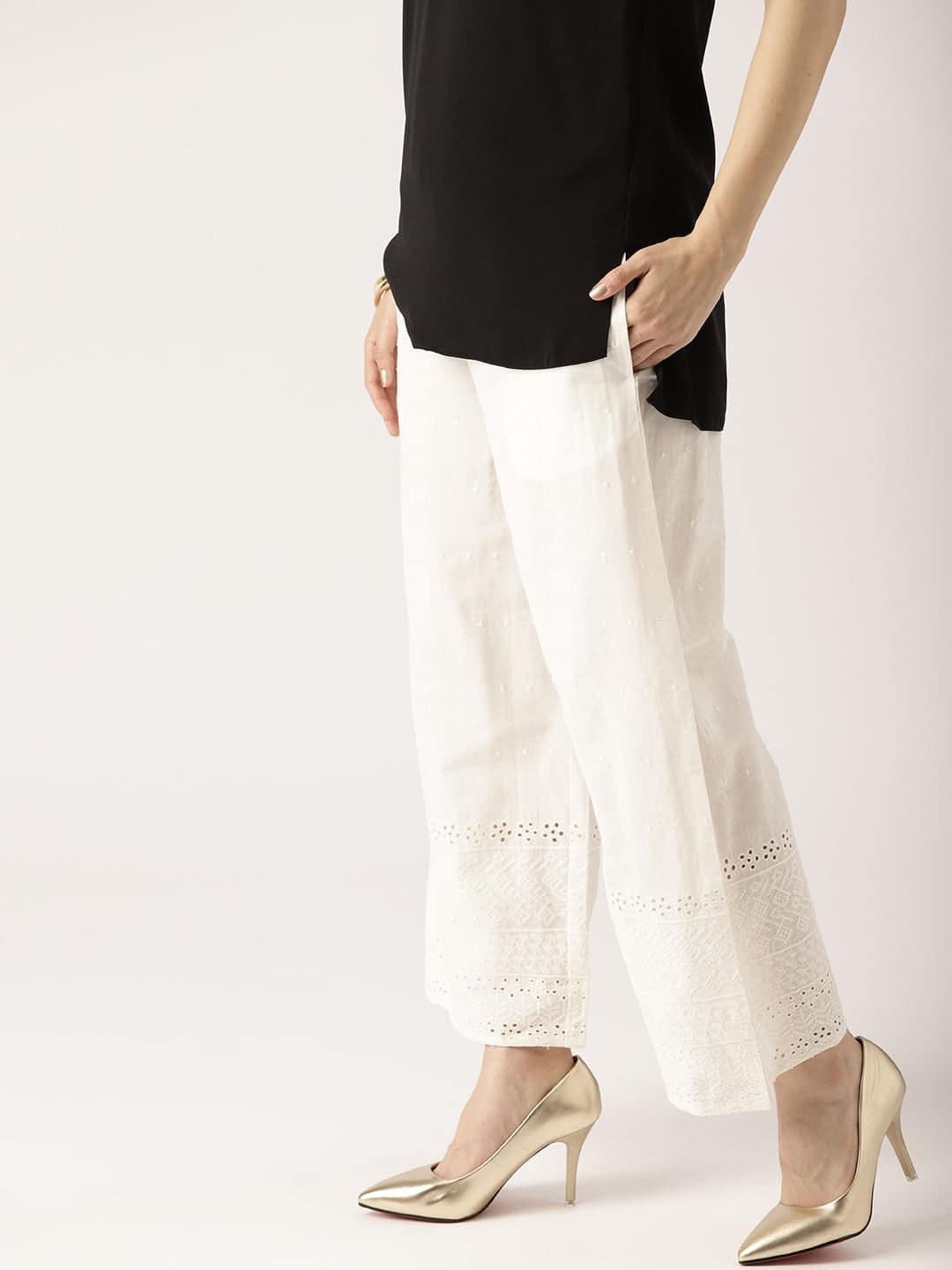 White Solid Cotton Palazzos - ShopLibas