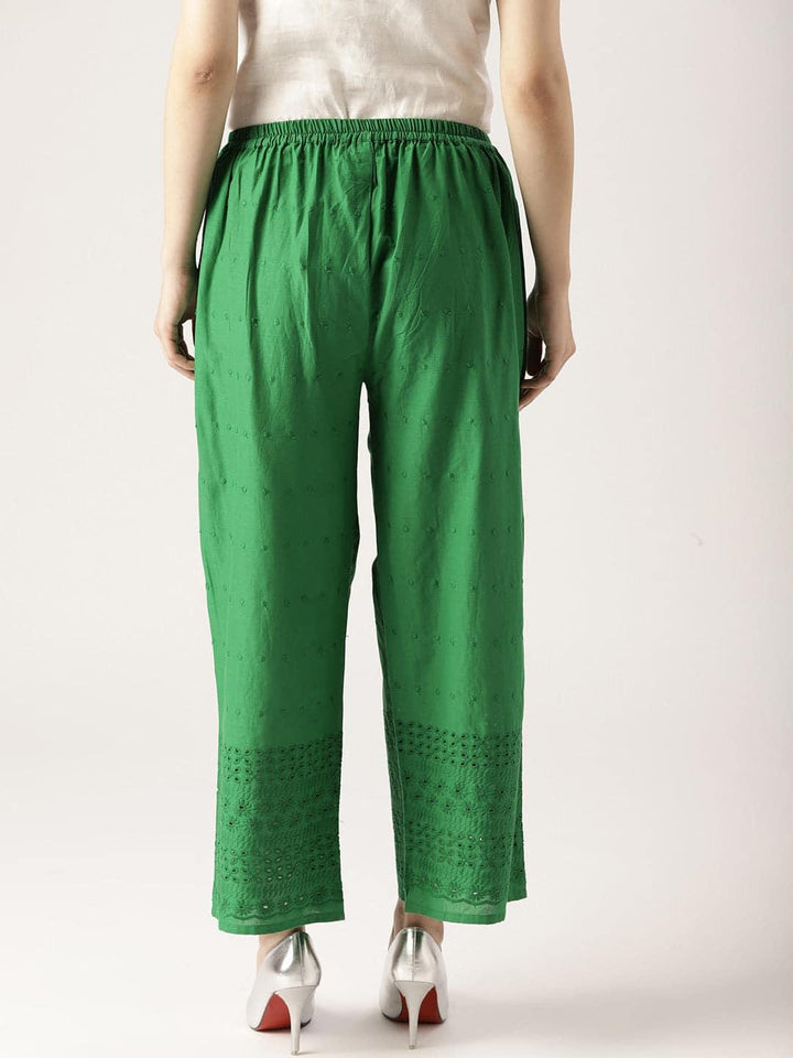 Green Solid Cotton Palazzos - ShopLibas