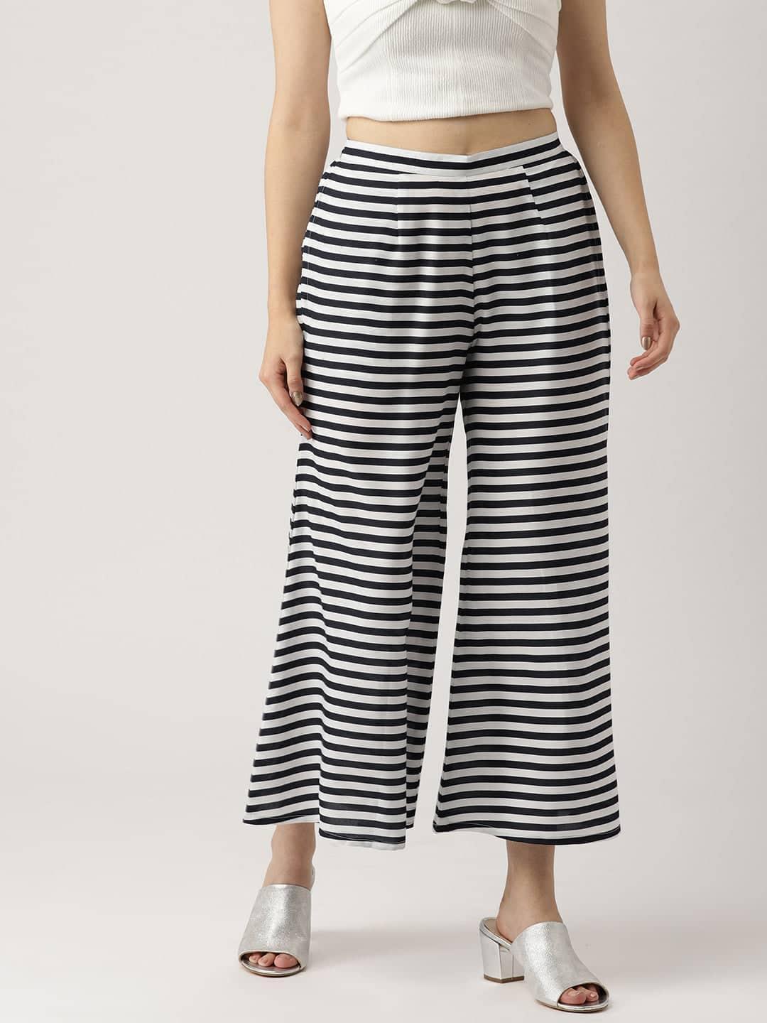 Blue Striped Crepe Palazzos - ShopLibas