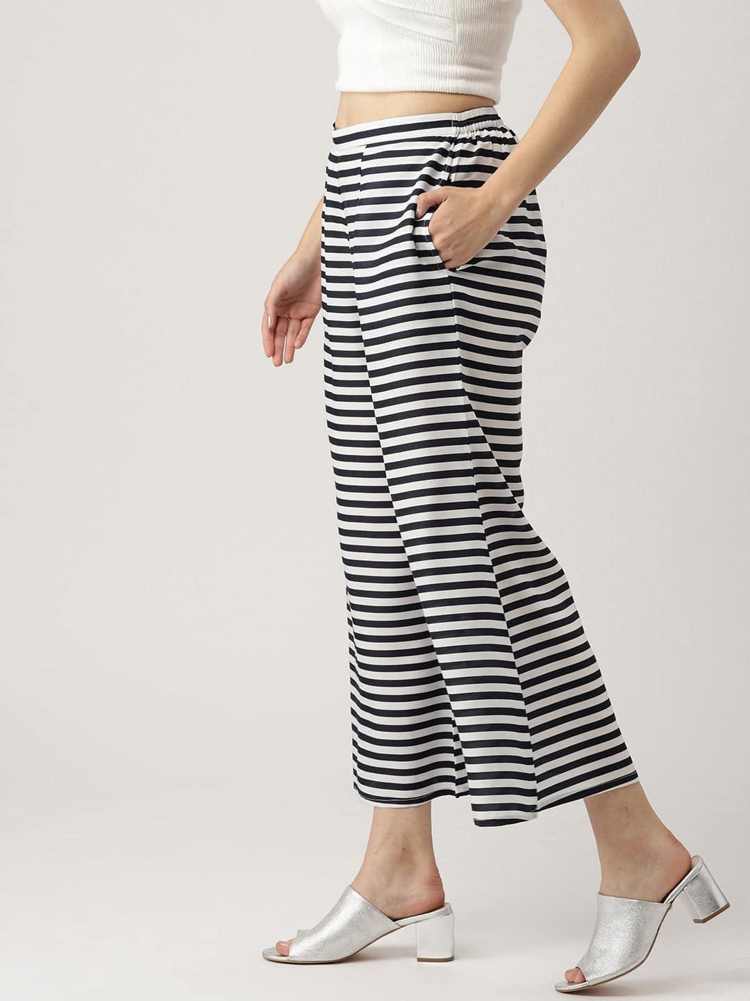 Blue Striped Crepe Palazzos - ShopLibas