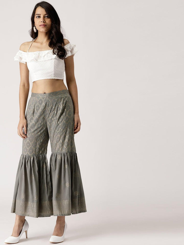 Grey Printed Rayon Sharara Pants - ShopLibas