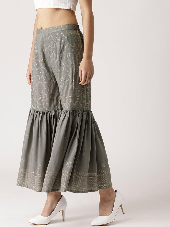 Grey Printed Rayon Sharara Pants - ShopLibas