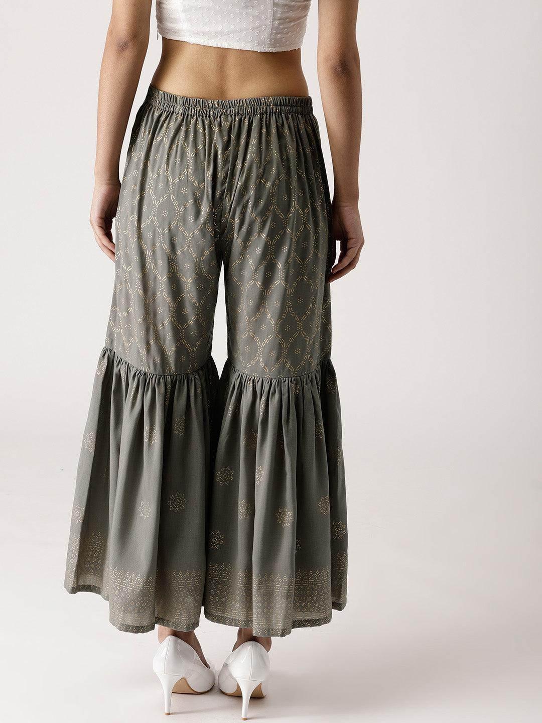 Grey Printed Rayon Sharara Pants - ShopLibas