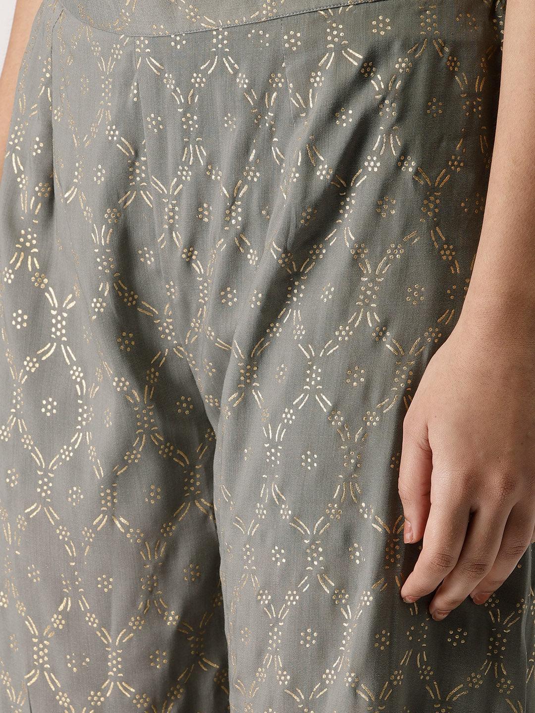 Grey Printed Rayon Sharara Pants - ShopLibas