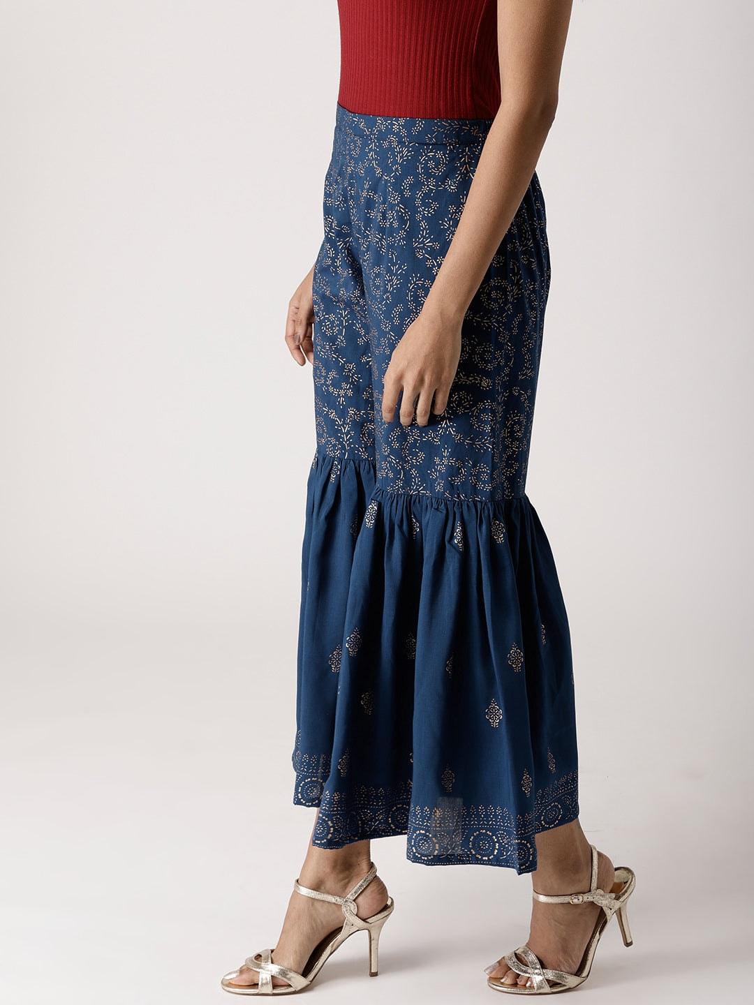 Blue Printed Rayon Sharara Pants - ShopLibas