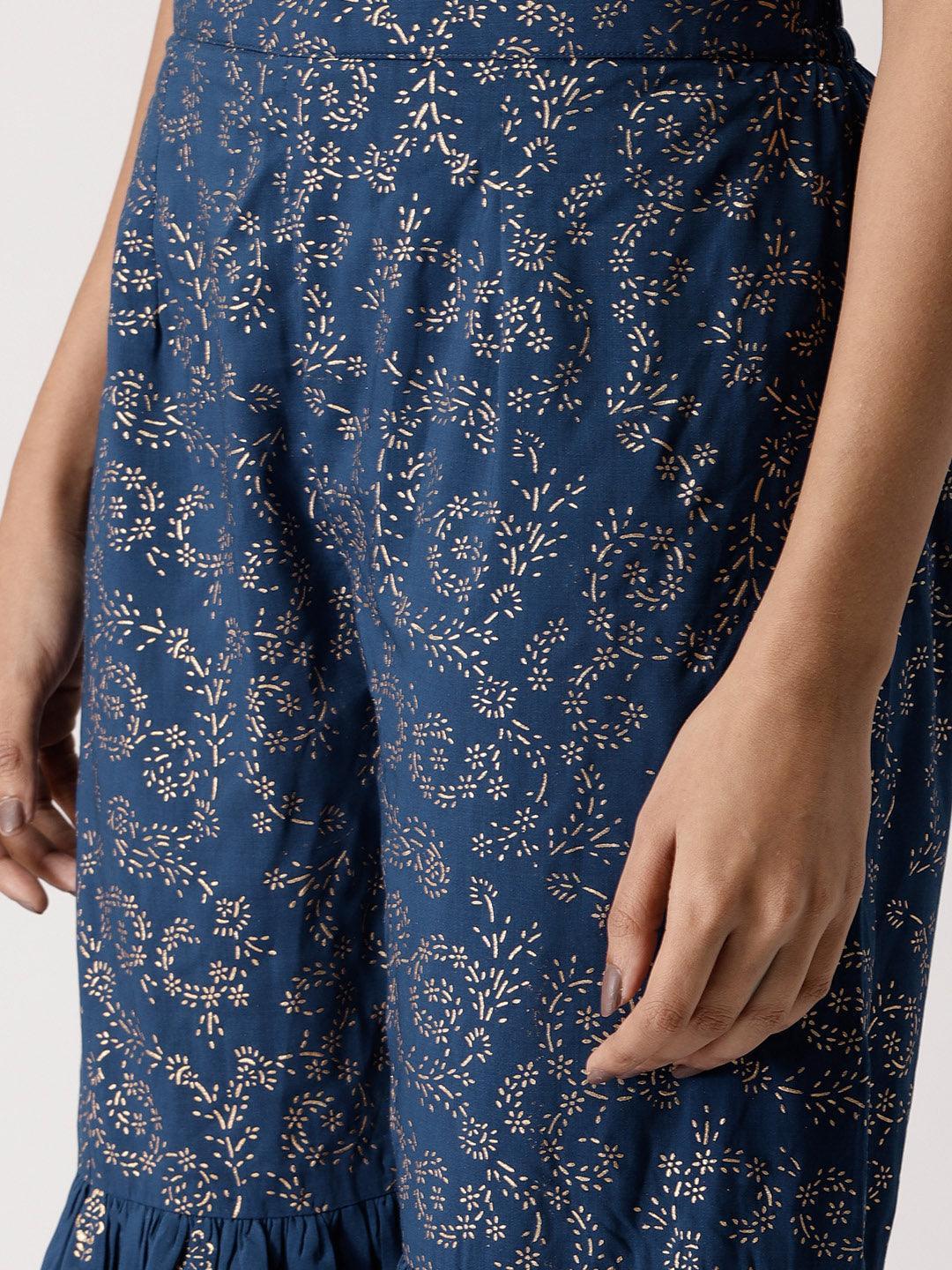 Blue Printed Rayon Sharara Pants - ShopLibas