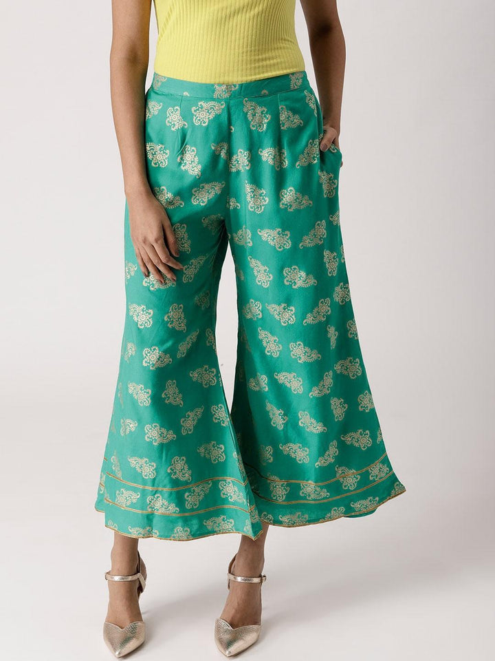 Green Printed Rayon Palazzos - ShopLibas