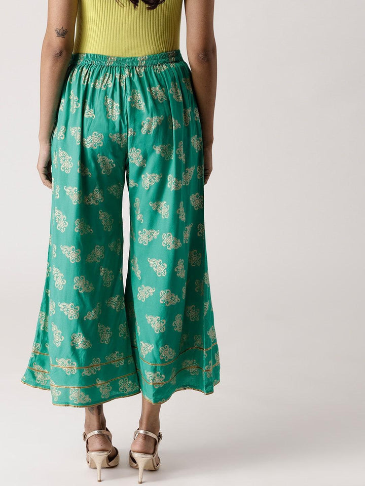 Green Printed Rayon Palazzos - ShopLibas