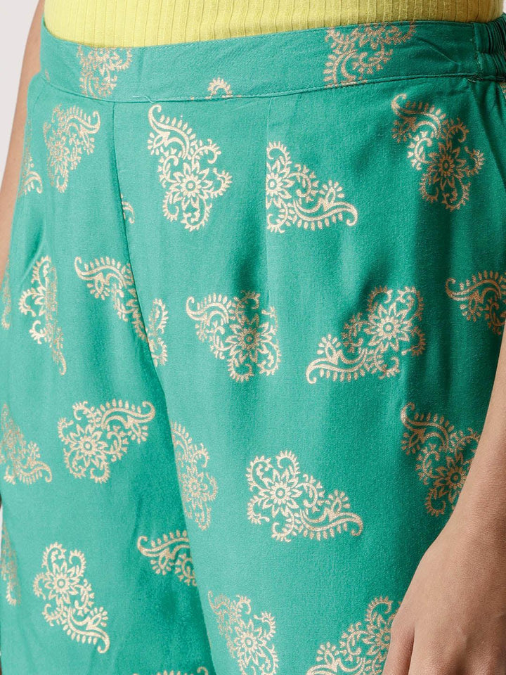 Green Printed Rayon Palazzos - ShopLibas