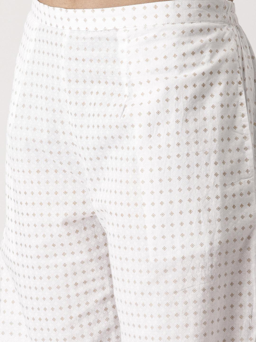 White Abstract Cotton Palazzos - ShopLibas