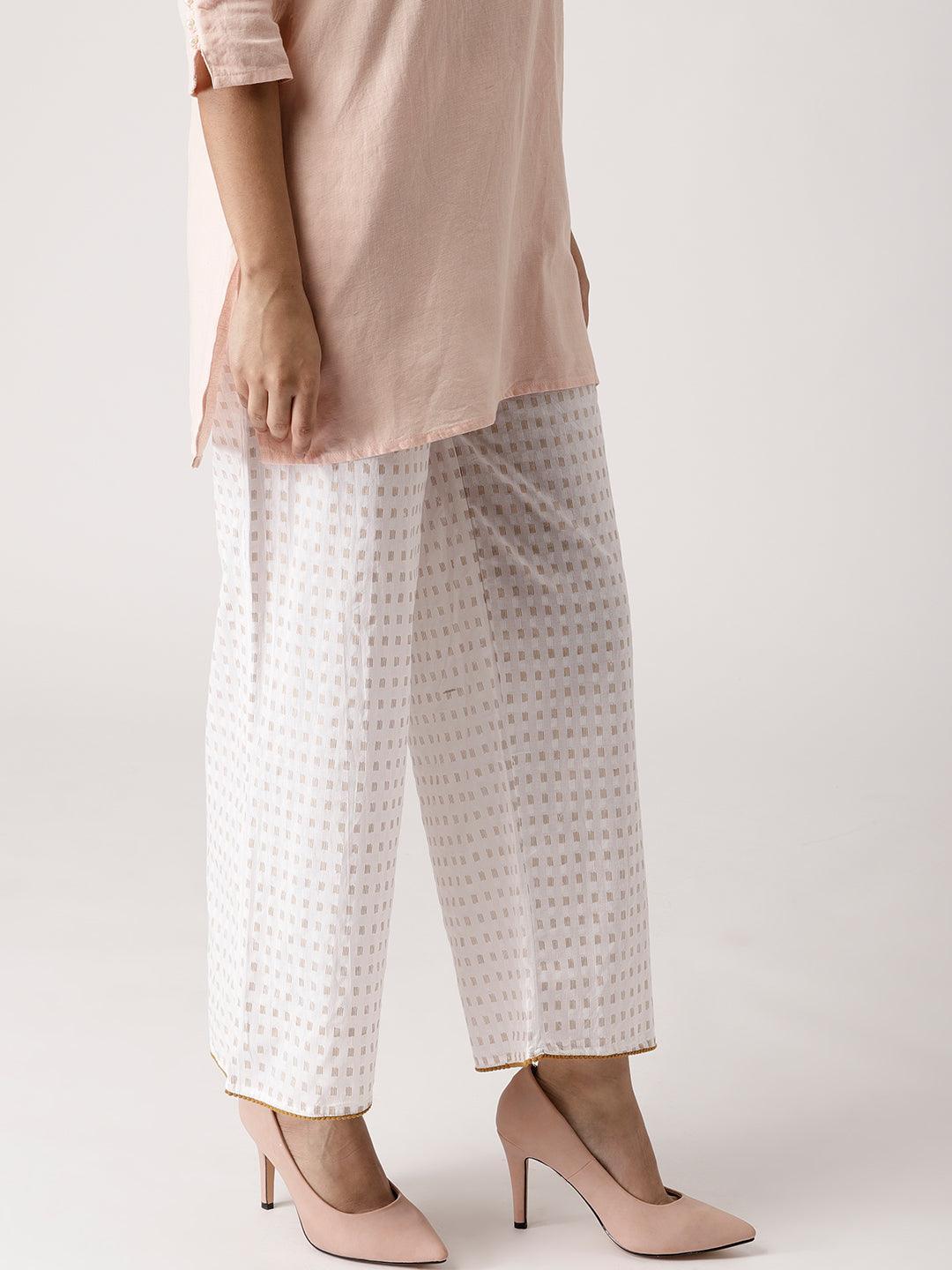 White Abstract Cotton Palazzos - ShopLibas