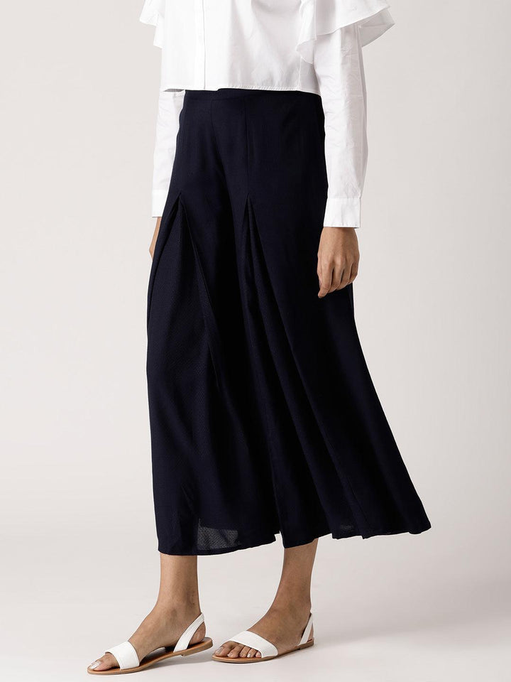 Navy Blue Solid Rayon Palazzos - ShopLibas