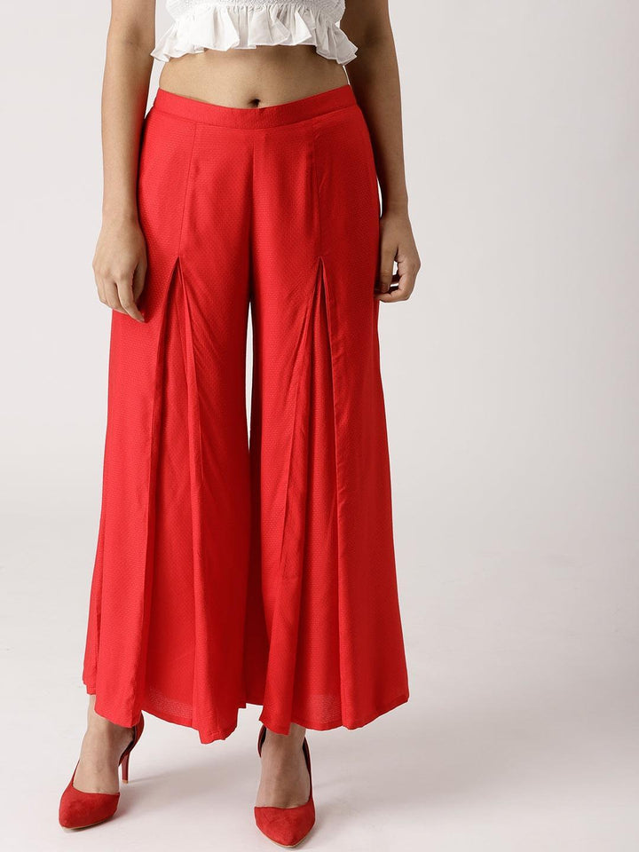 Red Solid Rayon Palazzos - ShopLibas