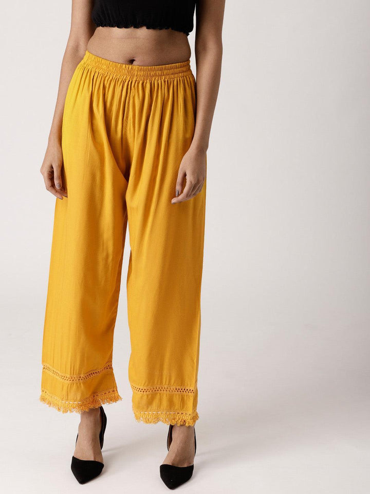 Yellow Solid Rayon Palazzos - ShopLibas