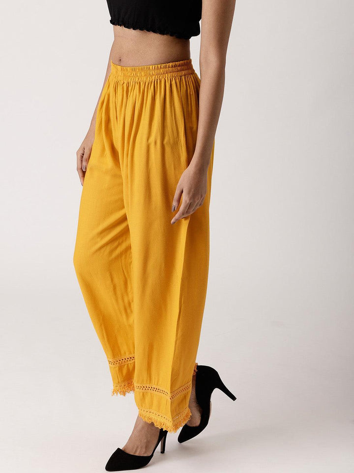 Yellow Solid Rayon Palazzos - ShopLibas