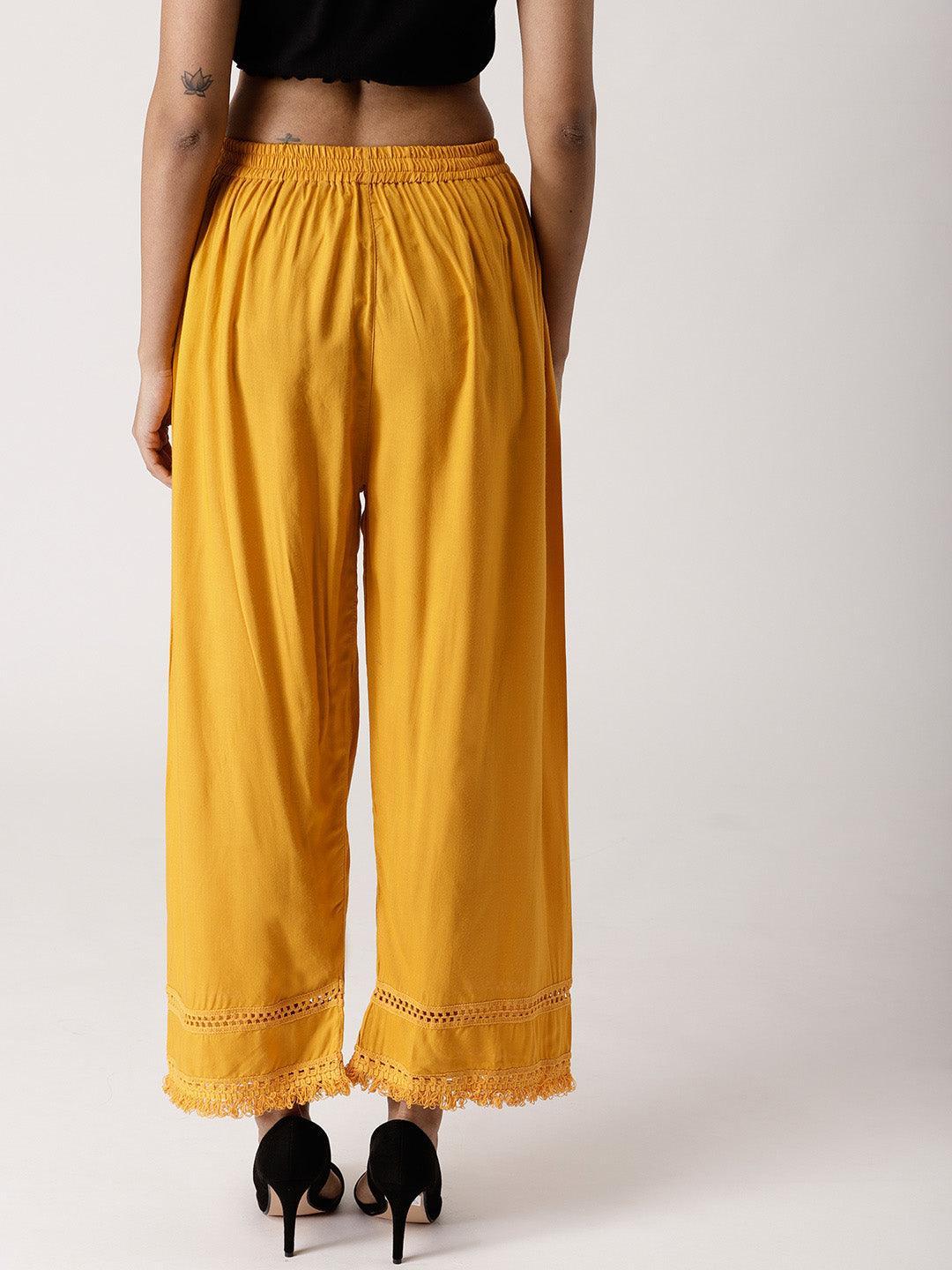 Yellow Solid Rayon Palazzos - ShopLibas