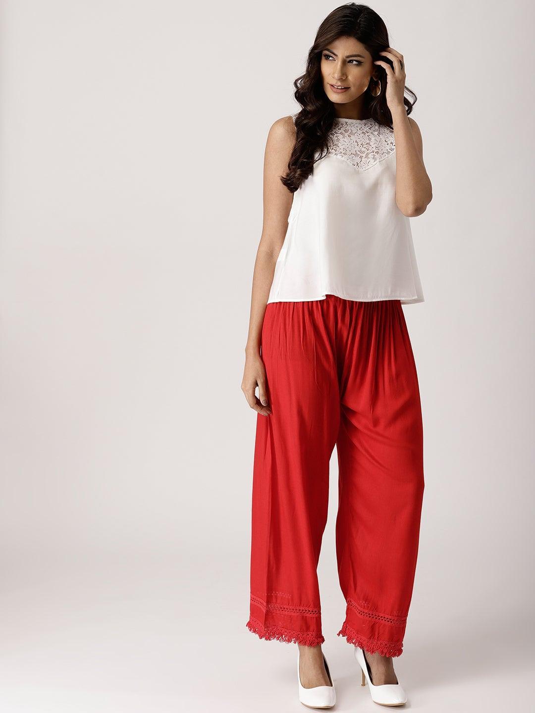 Red Solid Rayon Palazzos - ShopLibas