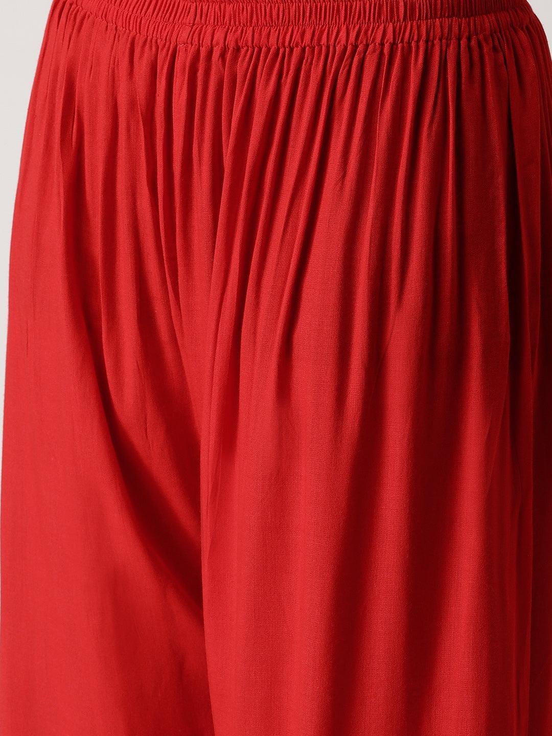 Red Solid Rayon Palazzos - ShopLibas