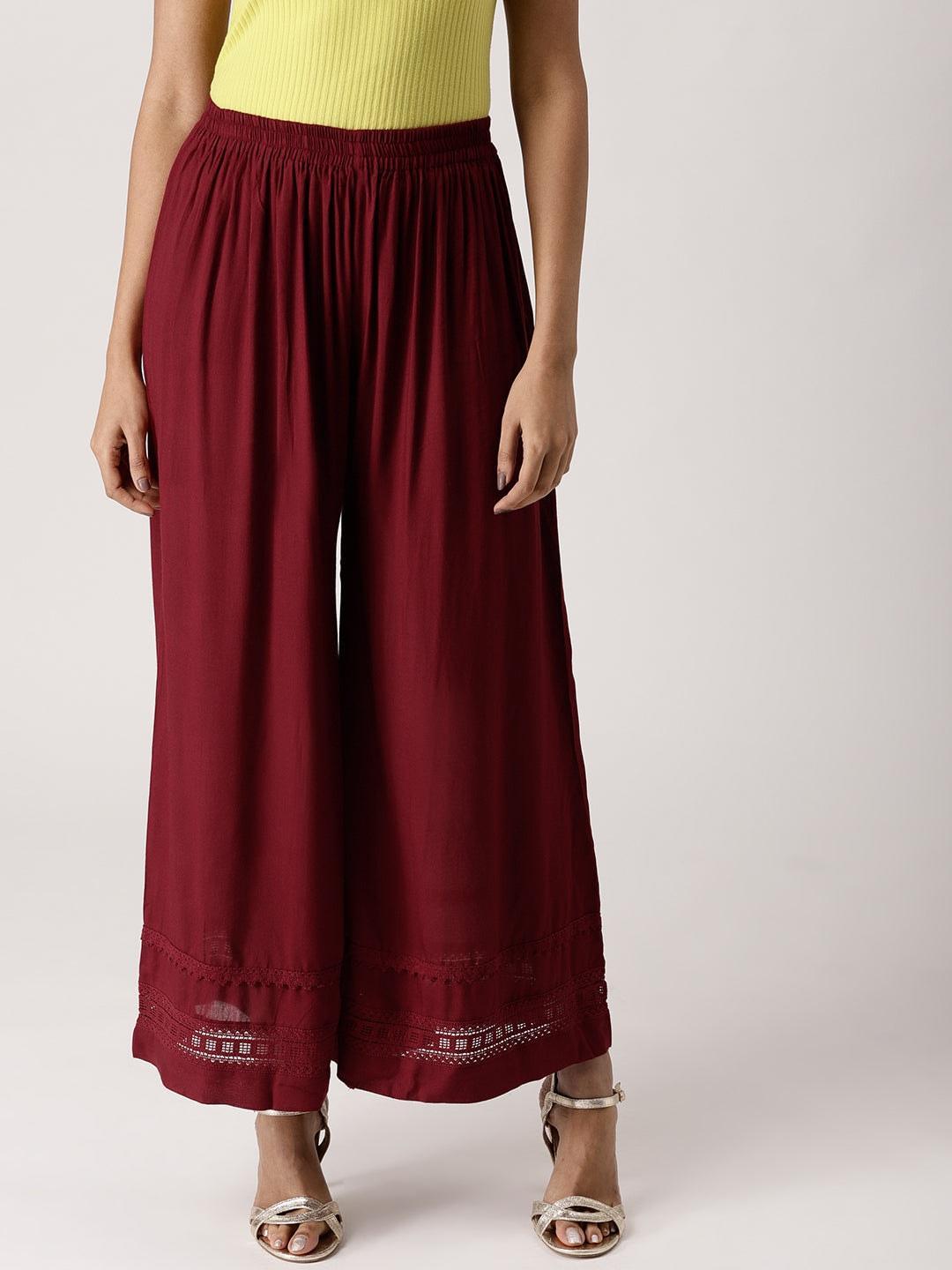 Maroon Solid Rayon Palazzos - ShopLibas