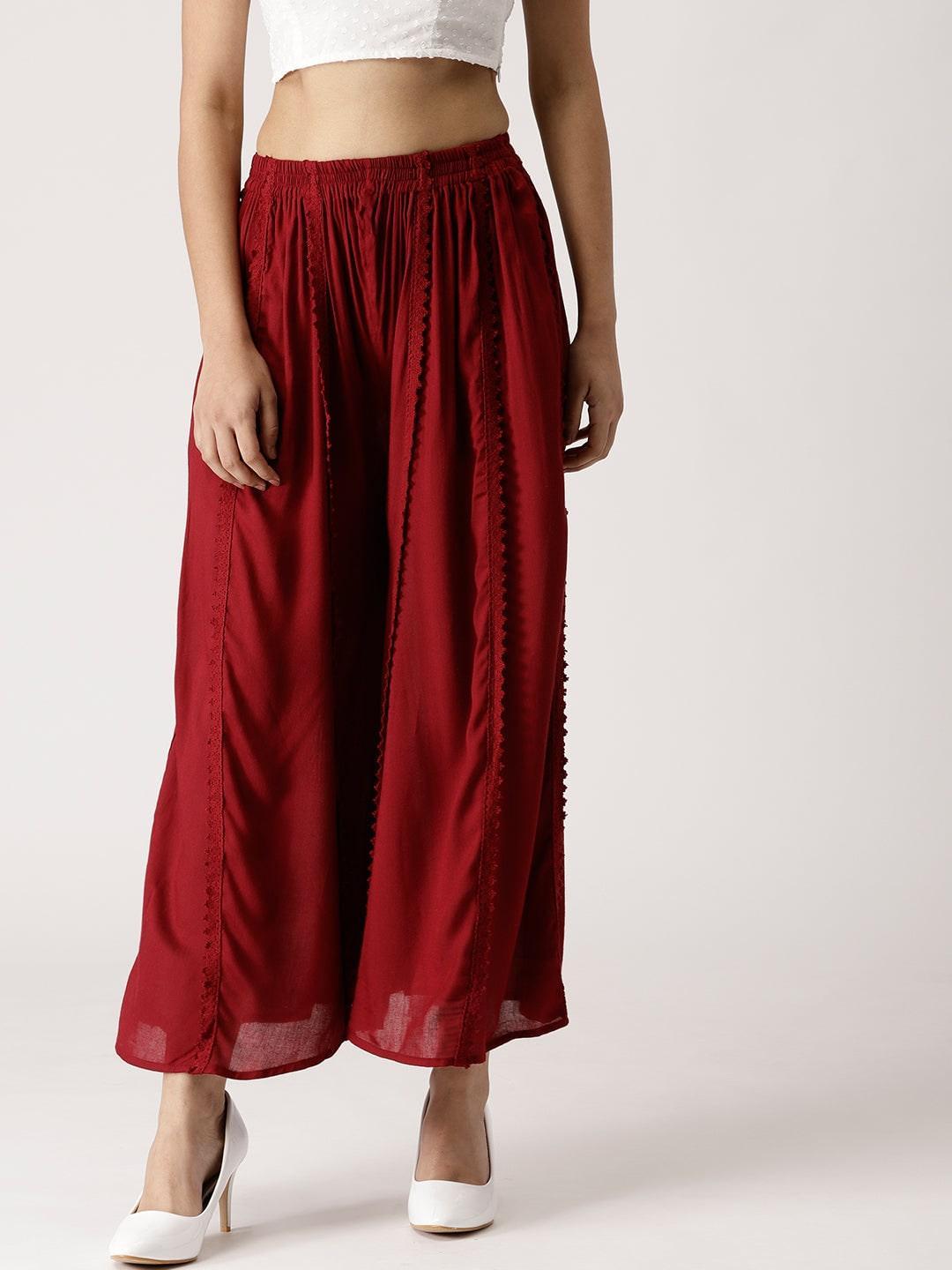 Maroon Solid Rayon Palazzos - ShopLibas