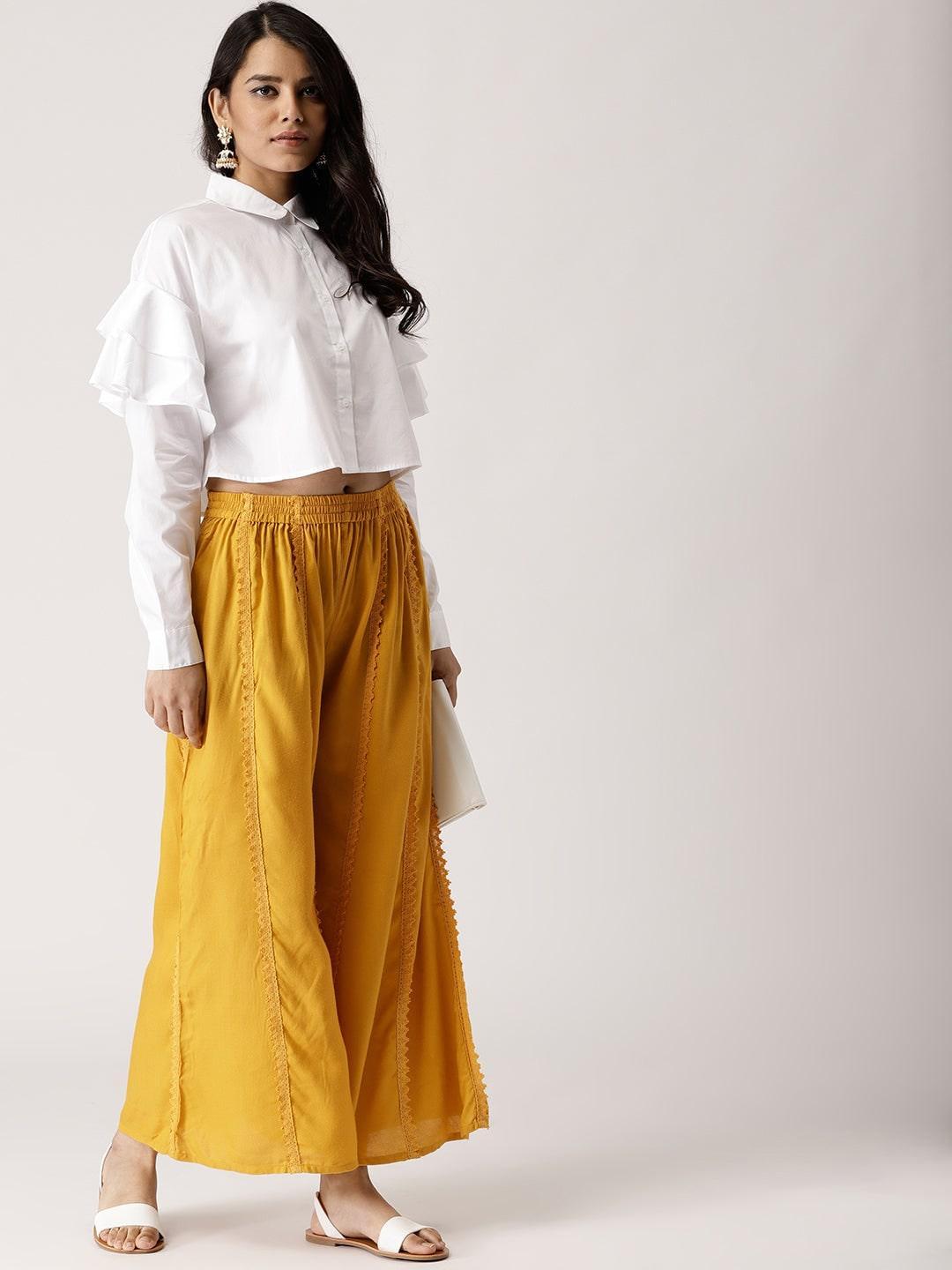 Yellow Solid Rayon Palazzos - ShopLibas