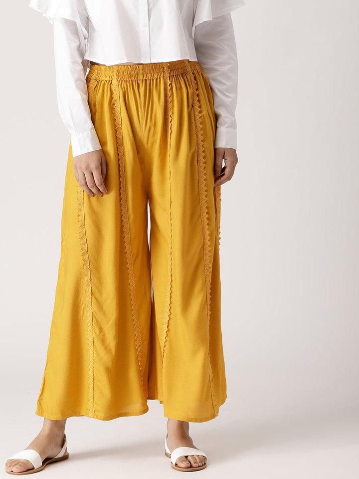 Yellow Solid Rayon Palazzos - ShopLibas