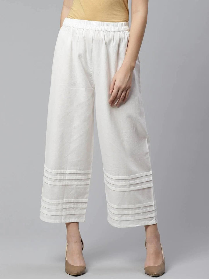 Off-White Solid Cotton Palazzos - ShopLibas