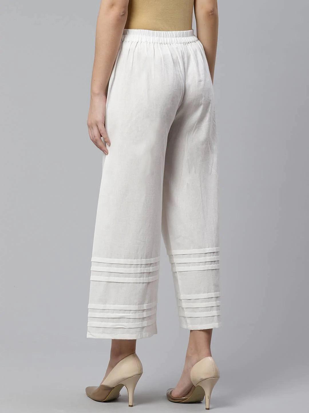 Off-White Solid Cotton Palazzos - ShopLibas