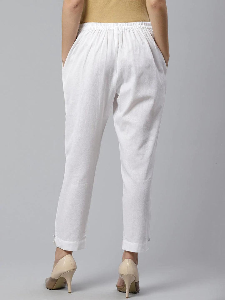 White Solid Cotton Trousers - ShopLibas