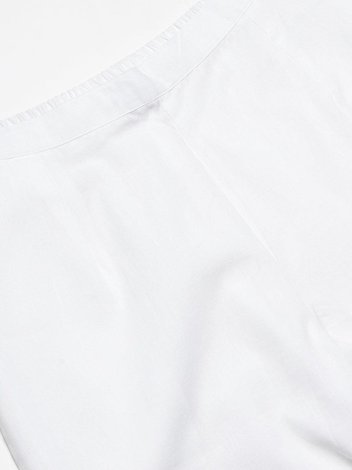 White Solid Cotton Trousers - ShopLibas