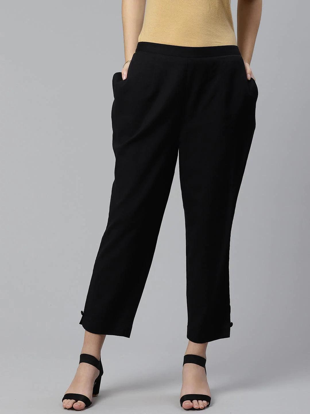 Black Solid Cotton Trousers - ShopLibas