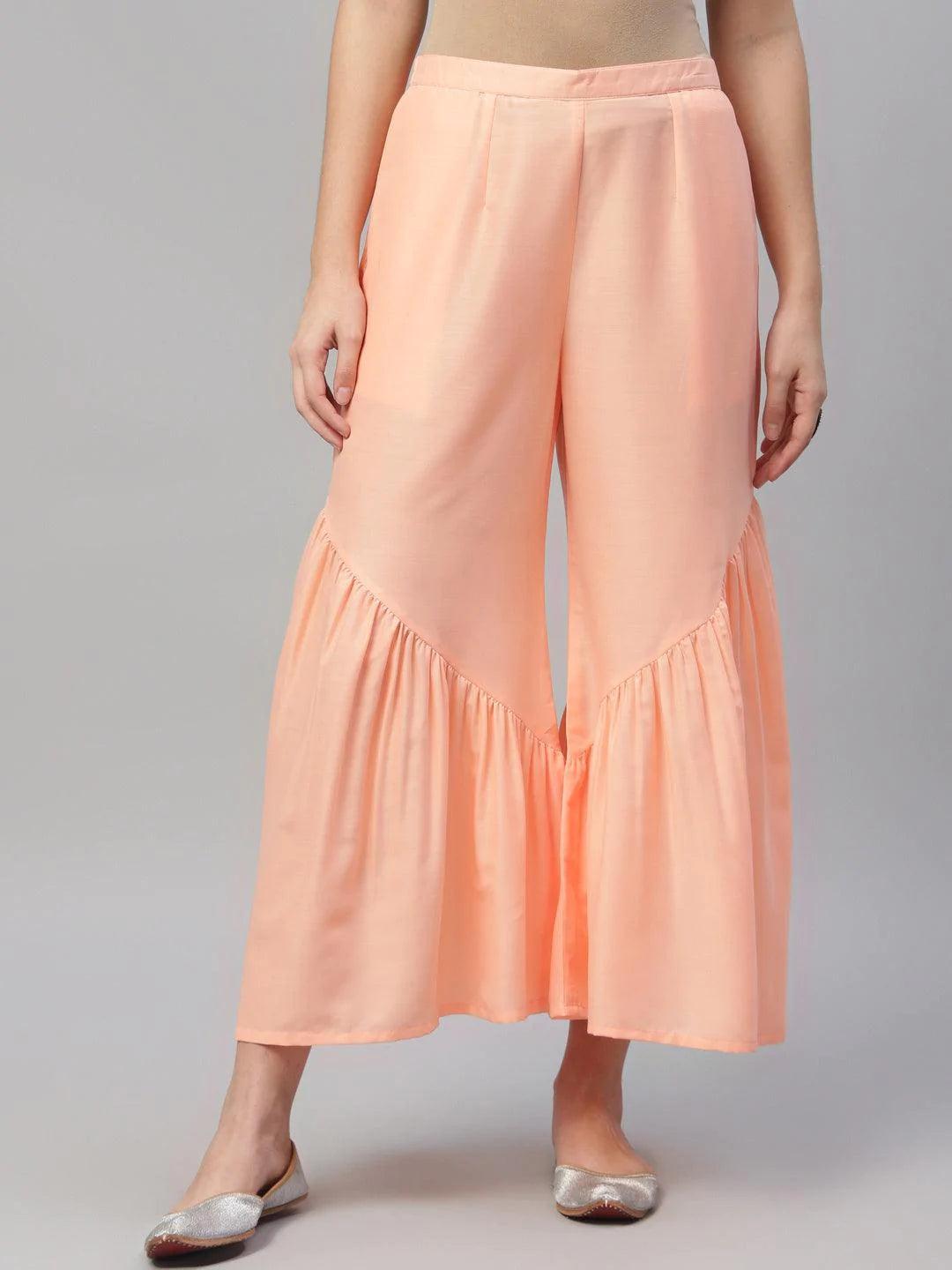 Peach Solid Polyester Sharara Pants - ShopLibas