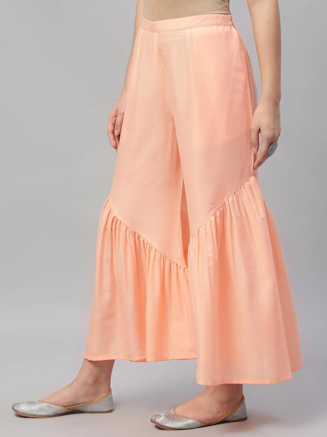 Peach Solid Polyester Sharara Pants - ShopLibas