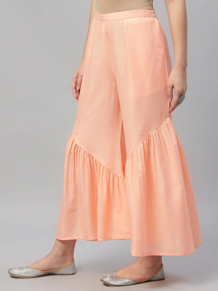 Peach Solid Polyester Sharara Pants - ShopLibas