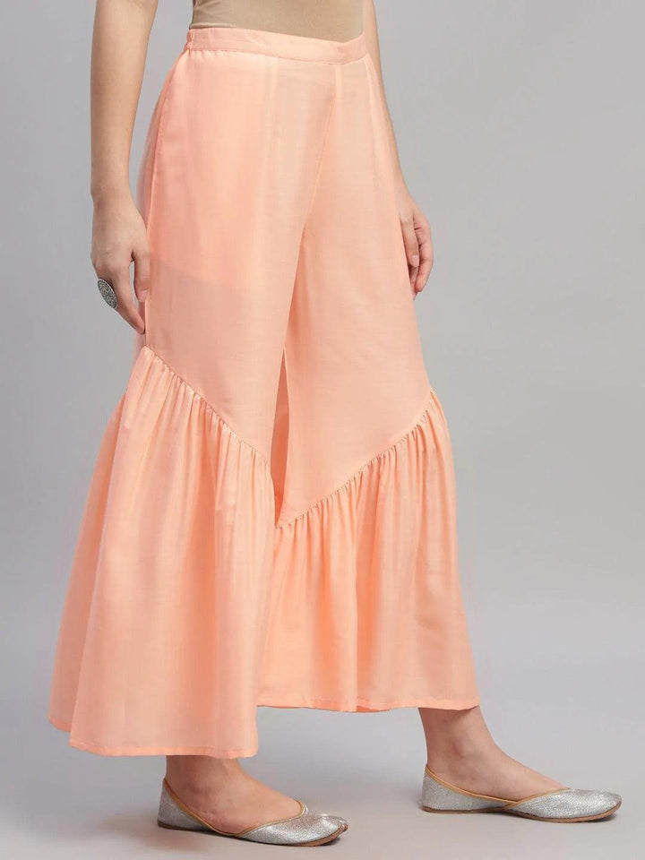 Peach Solid Polyester Sharara Pants - ShopLibas