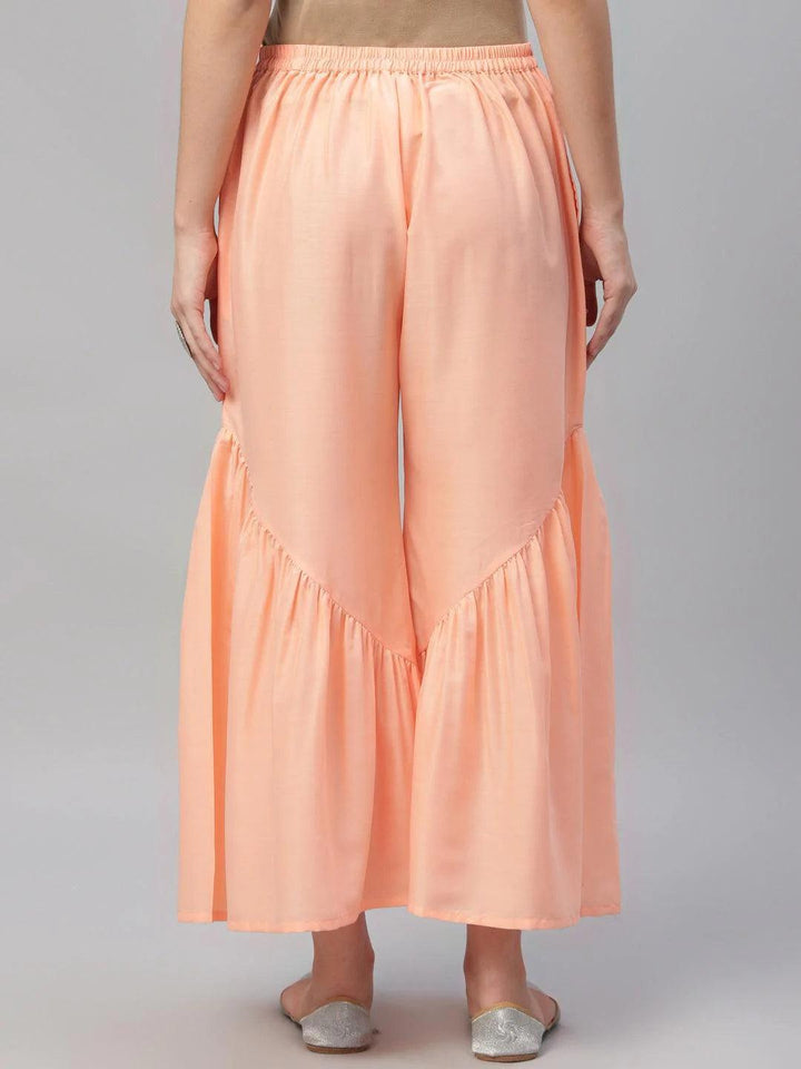 Peach Solid Polyester Sharara Pants - ShopLibas