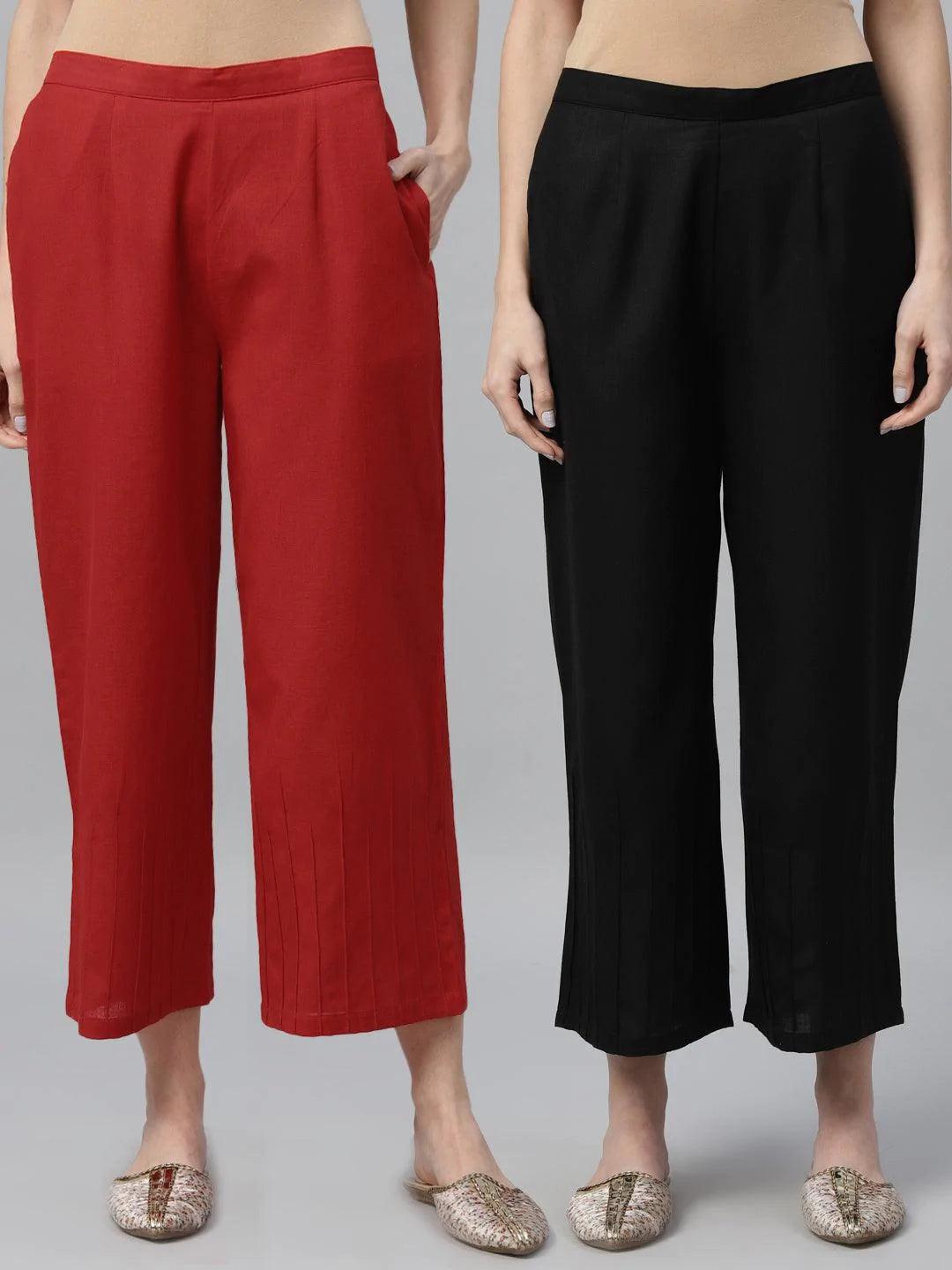 Pack of 2 Solid Cotton Palazzos - ShopLibas