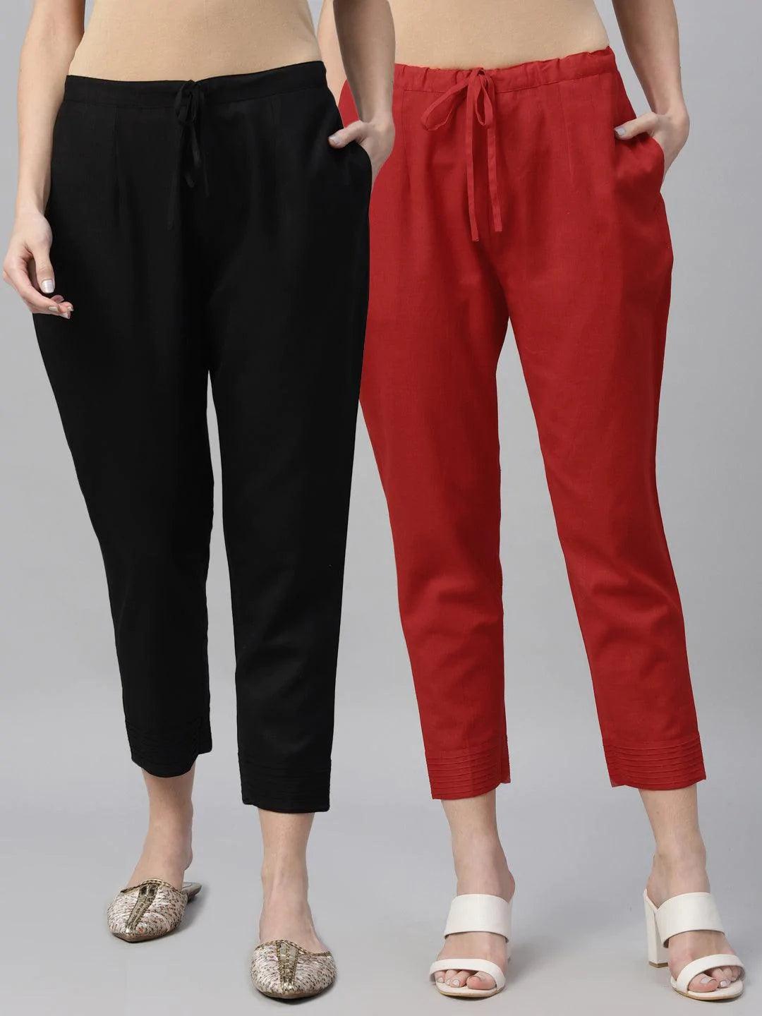 Pack of 2 Solid Cotton Trousers - ShopLibas