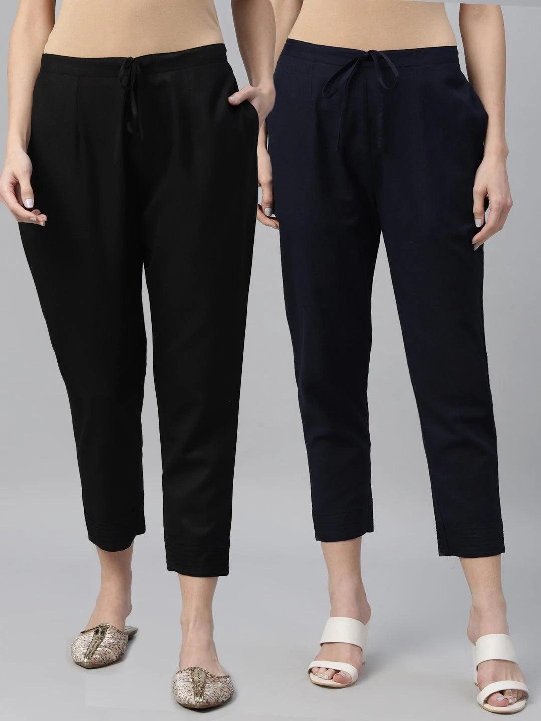 Pack of 2 Solid Cotton Trousers - ShopLibas