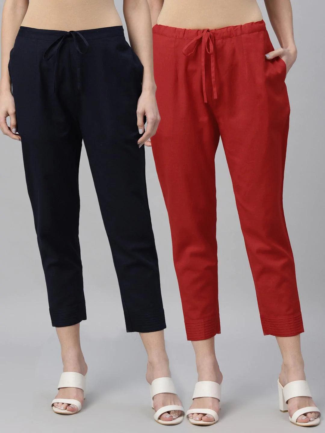 Pack of 2 Solid Cotton Trousers - ShopLibas