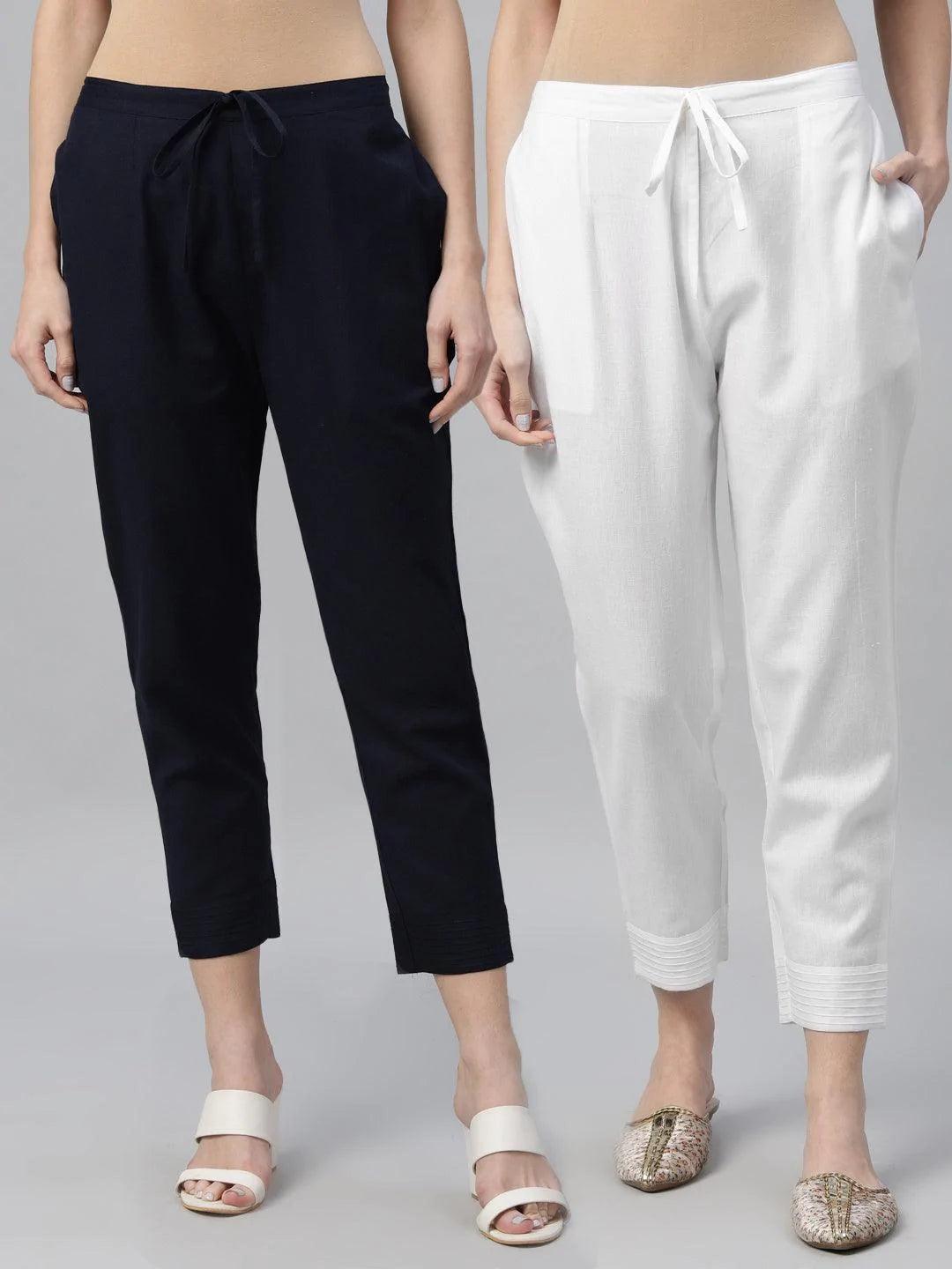 Pack of 2 Solid Cotton Trousers - ShopLibas